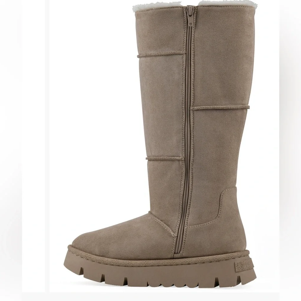 White Mountain Beige Knee-High Boots with Faux Fur